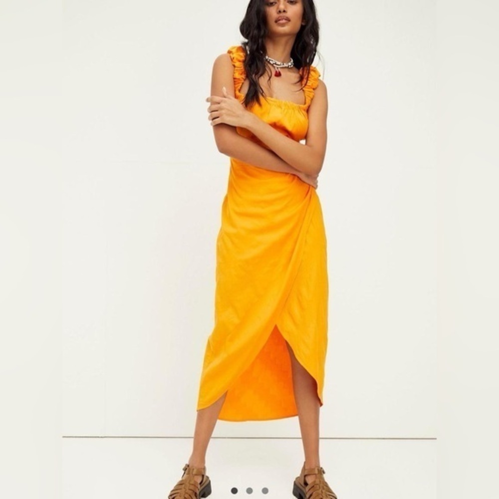Free People At Dusk Midi Dress Poppy Field Orange Boho Size Small
